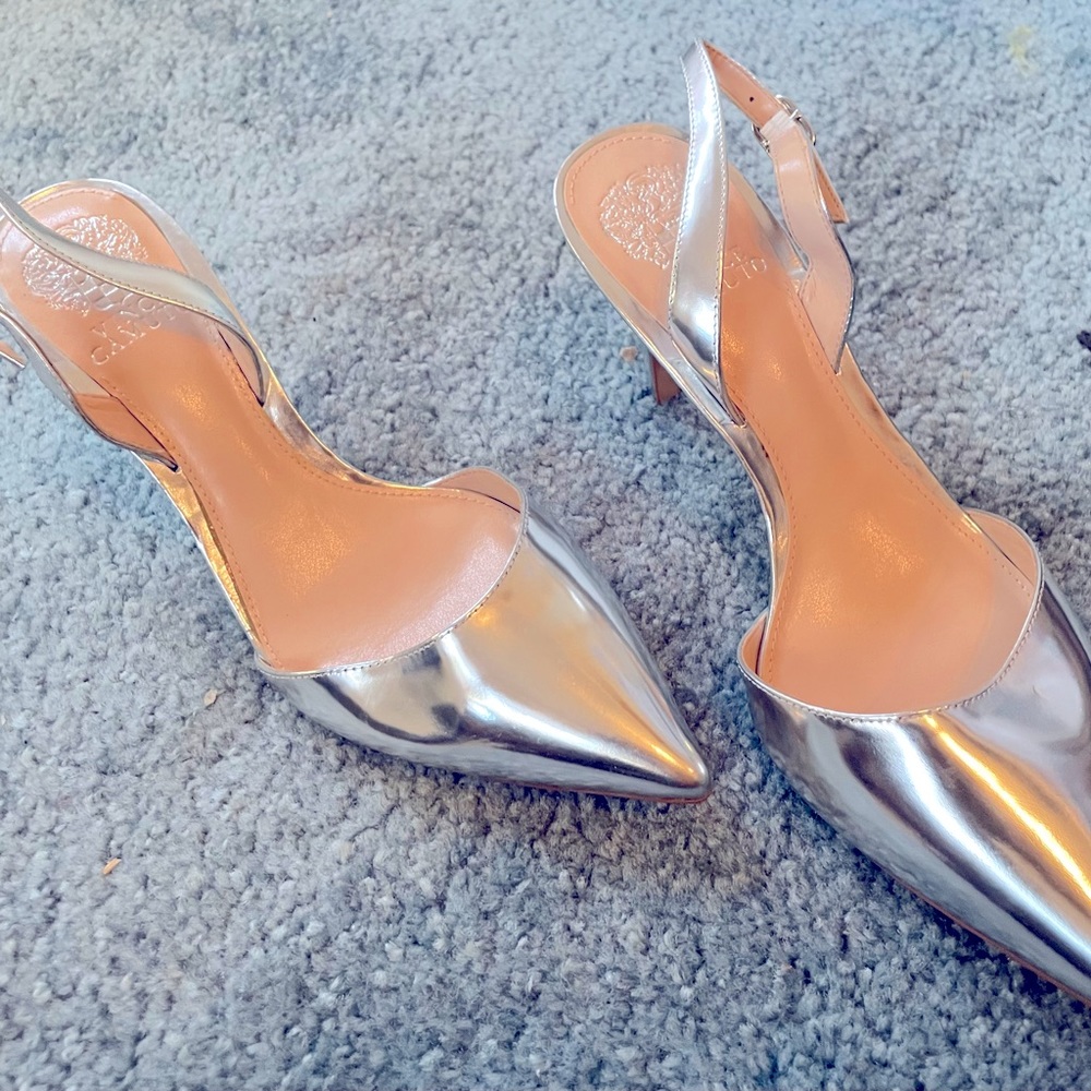 VINCE CAMUTO silver strap stiletto heels 9.5 lady’s your size